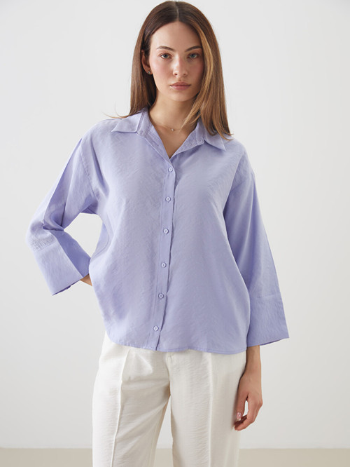 LCWAIKIKI Classic Lila Modal Karışımlı Oversize Kadın Gömlek