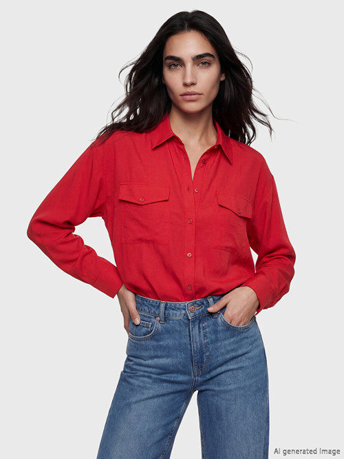 LCW Vision Kırmızı Modal Karışımlı Oversize Kadın Gömlek