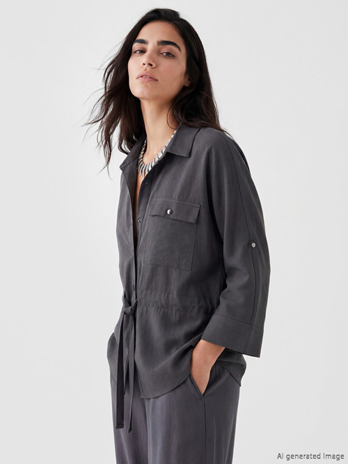LCW Vision Gri Regular Fit Kadın Gömlek