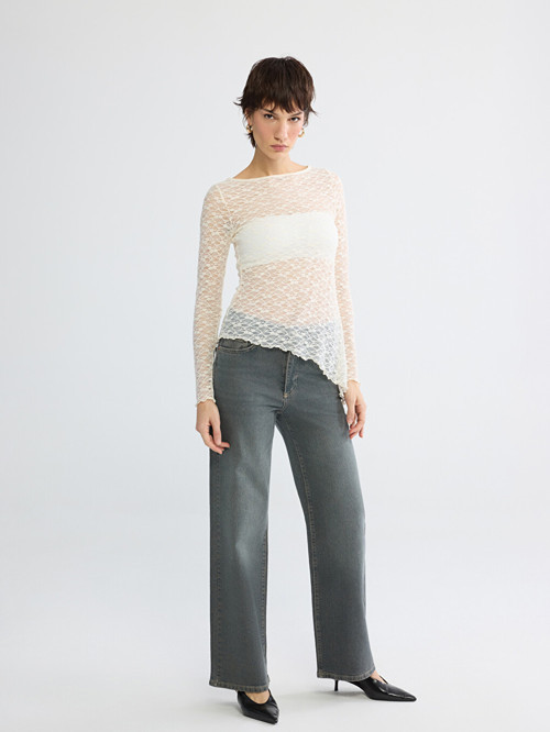 LCW Jeans Gri Wideleg Kadın Jean Pantolon