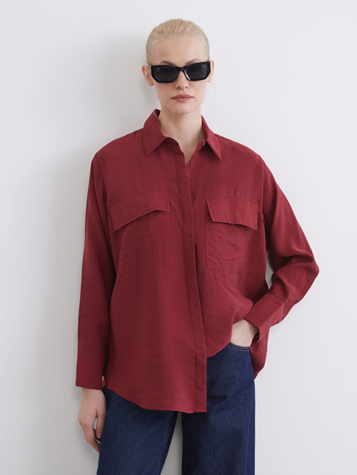 LCW STUDIO Bordo Oversize Kadın Gömlek