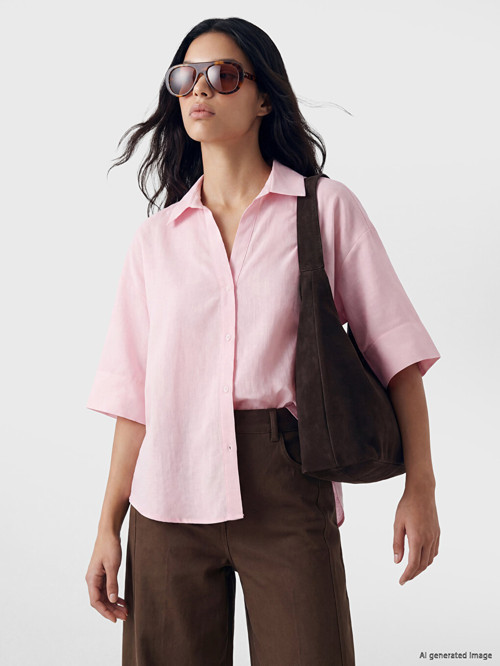 LCW Vision Pembe Oversize Kadın Gömlek