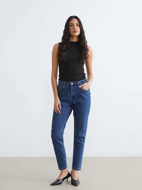 LCW Modest İndigo Mom Fit Kadın Jean Pantolon