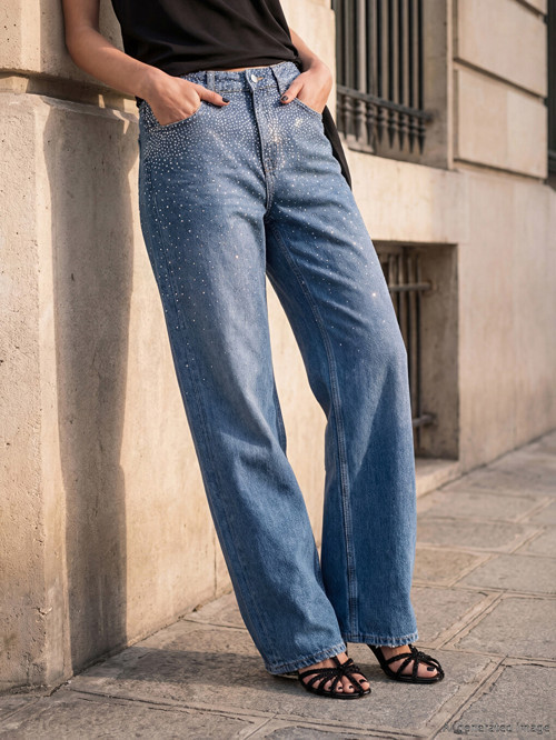 LC WAIKIKI İndigo Taşlı Straight Fit Kadın Jean Pantolon