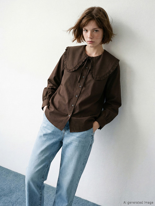 LCW Modest Kahverengi Bebe Yaka Fırfırlı Bluz