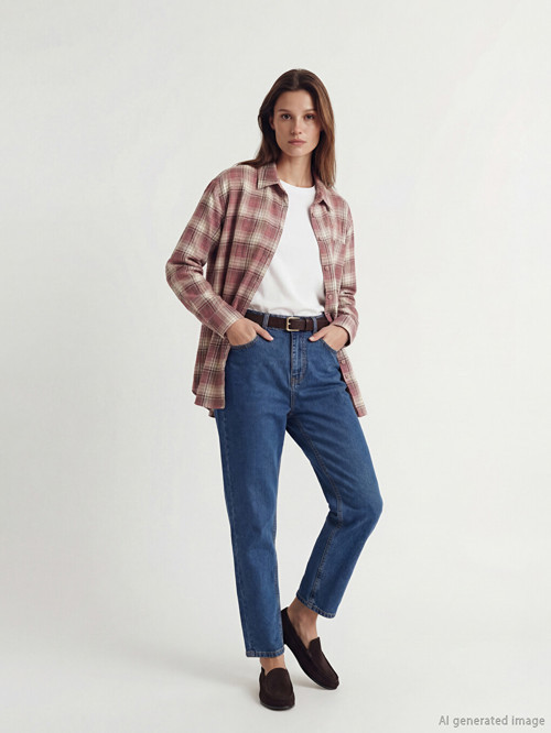 LCW Modest İndigo Mom Fit Kadın Jean Pantolon