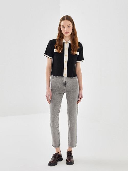 LCW Jeans Gri Mom Fit Kadın Jean Pantolon