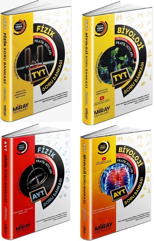 Miray 2024 Tyt Ayt Fizik + Biyoloji Soru Bankası Seti 4 Kitap