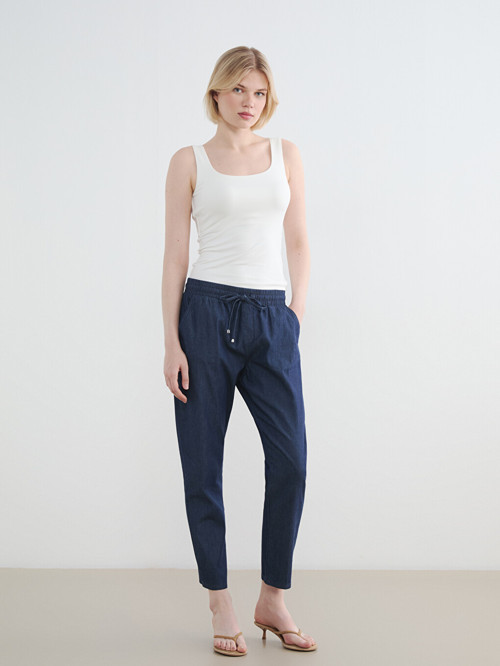 LCWAIKIKI Classic Siyah Beli Lastikli Carrot Fit Kadın Jean Pantolon