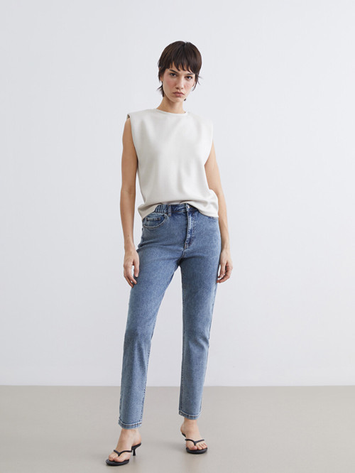 LCWAIKIKI Classic İndigo Beli Lastikli Slim Mom Kadın Jean Pantolon