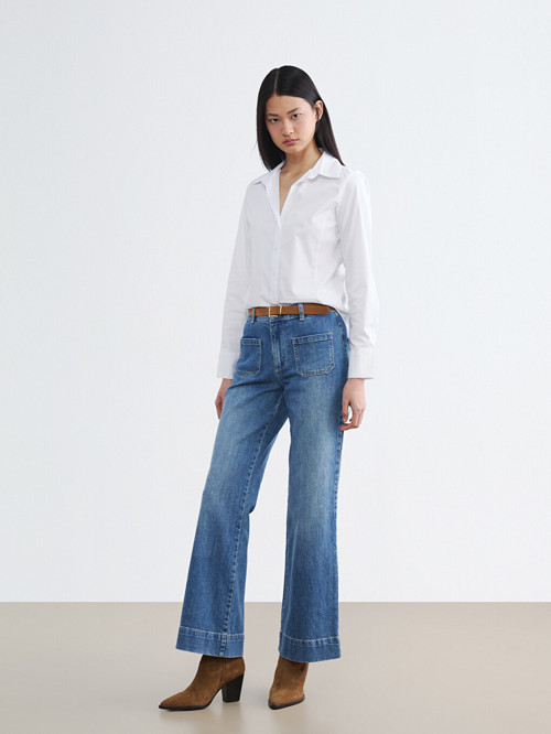LCW Jeans İndigo Beli Kemerli Wideleg Kadın Jean Pantolon