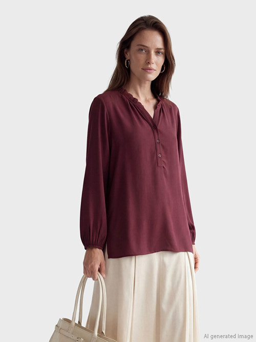 LCW Grace Bordo Fırfırlı Kaçık Yaka Bluz