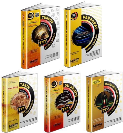 Miray 2024 Tyt Türkçe + Paragraf + Dil Bilgisi + Tarih + Din Soru Seti 5 Kitap