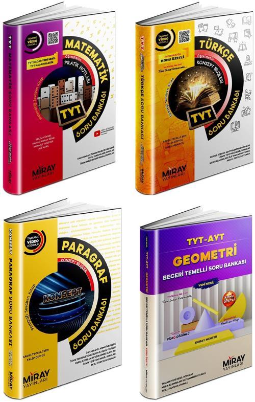 Miray 2024 Tyt Matematik + Geometri + Türkçe + Paragraf Soru Seti 4 Kitap