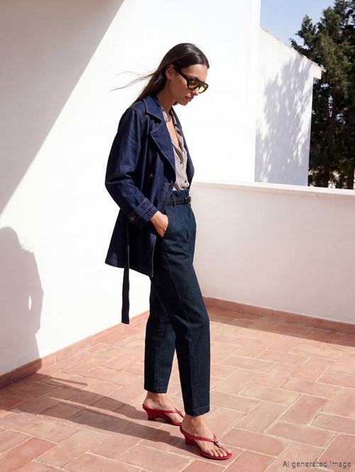 LCWAIKIKI Classic İndigo Beli Kemerli Slim Mom Kadın Jean Pantolon