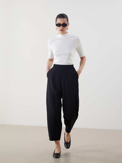LCW Modest Siyah Beli Lastikli Kadın Pantolon