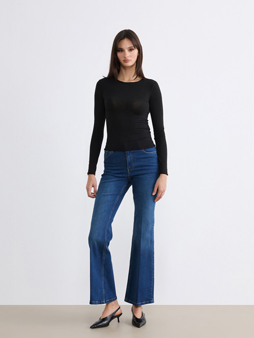 LCW Jeans İndigo Yüksek Bel Flare Kadın Jean Pantolon