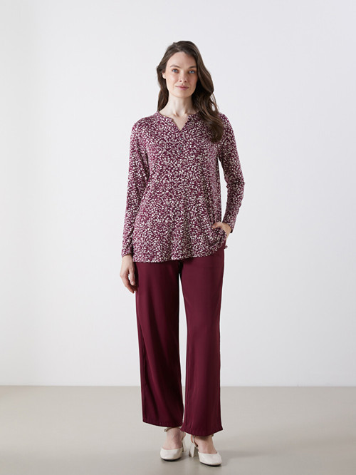 LCW Modest Bordo Beli Lastikli Geniş Paça Kadın Pantolon