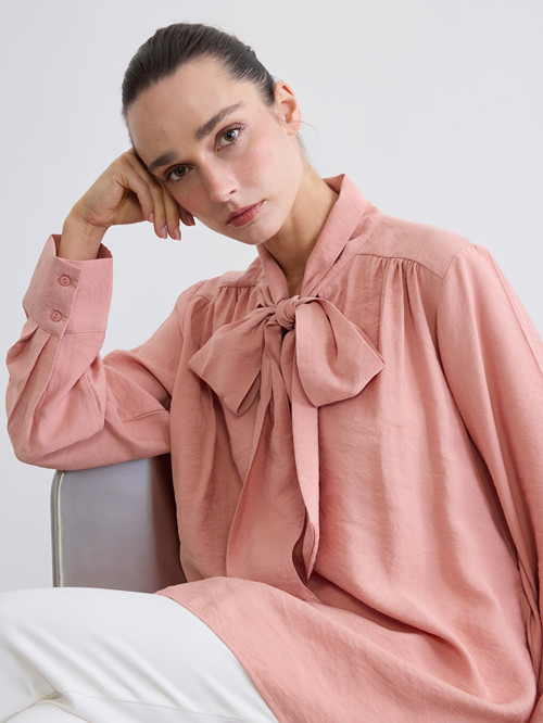 LCW STUDIO Pembe Fular Yaka Büzgülü Oversize Bluz