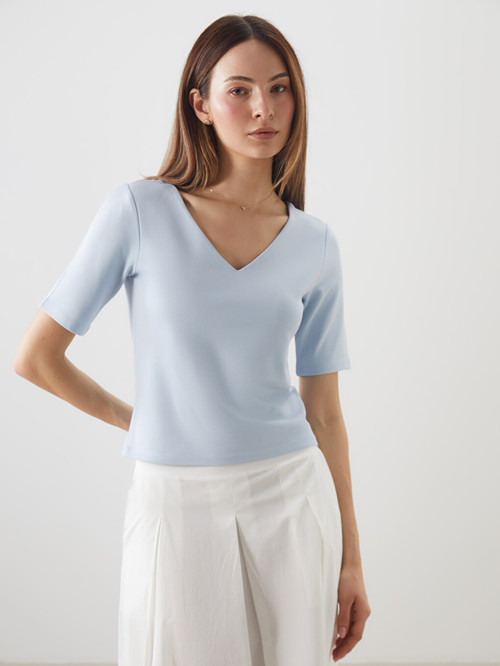 LCWAIKIKI Classic Mavi V Yaka Bodycon Bluz