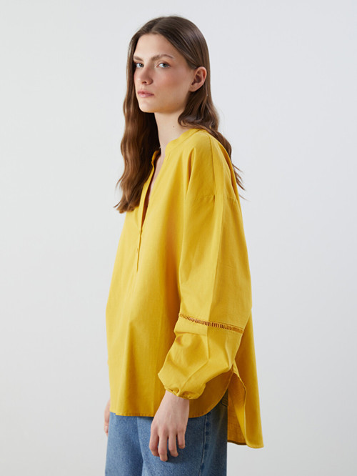 LCWAIKIKI Classic Sarı Kaçık Yaka Oversize Kadın Bluz