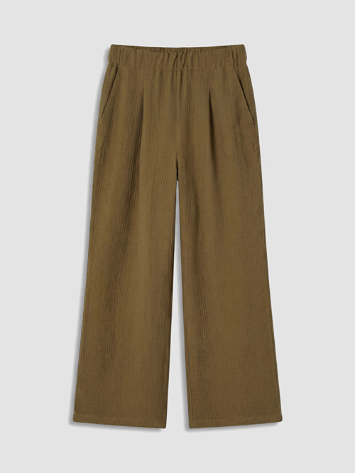 LCWAIKIKI Classic Haki Beli Lastikli Dokulu Kadın Pantolon