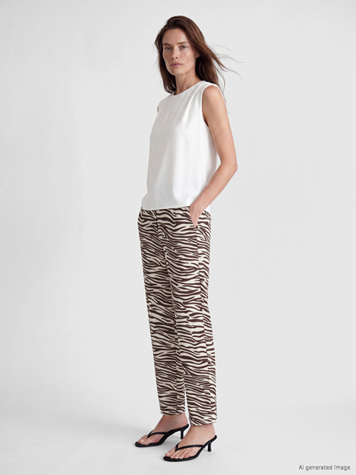 LCWAIKIKI Basic Kahverengi Beli Lastikli Leopar Desenli Kadın Pantolon