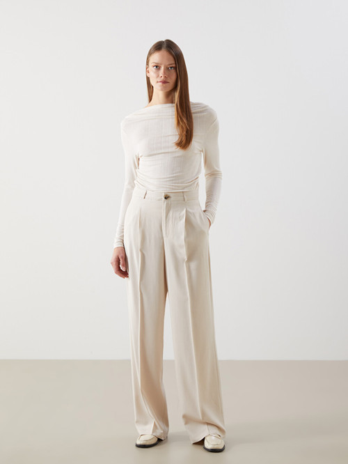 LCW Vision Bej Loose Fit Keten Karışımlı Kadın Pantolon