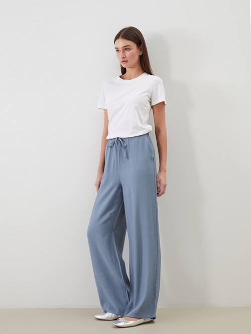 LCW Modest Mavi Beli Lastikli Dokulu Kadın Pantolon