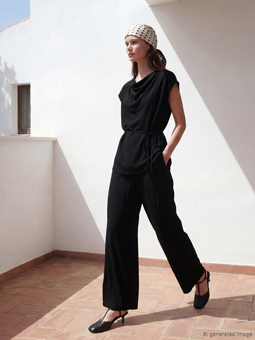 LCW Modest Siyah Beli Lastikli Kadın Pantolon