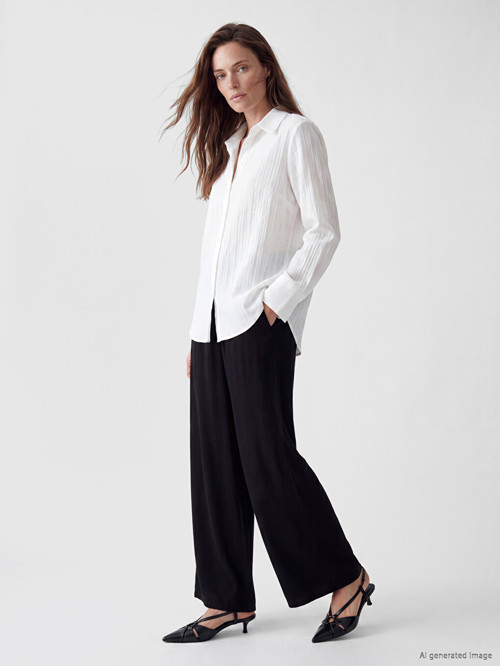 LCW EVERYDAY Siyah Beli Lastikli Geniş Paça Kadın Pantolon