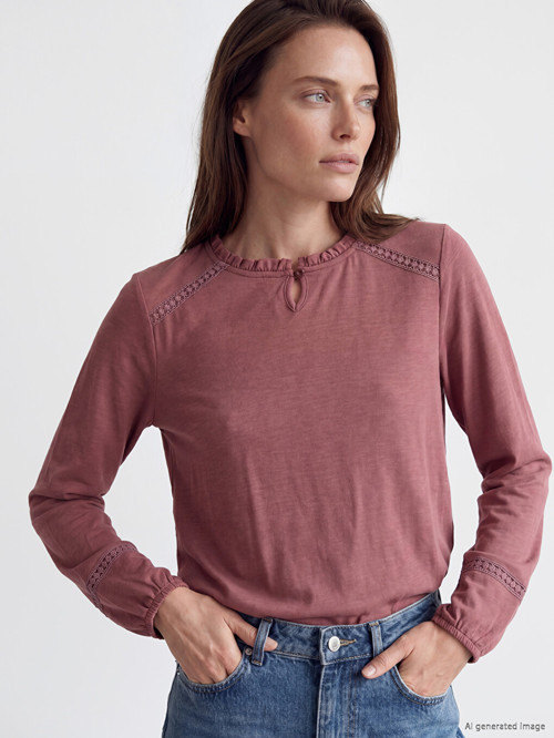 LCW Grace Pembe Bisiklet Yaka Nakışlı Bluz