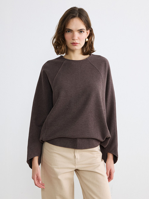 LCW Vision Kahverengi Bisiklet Yaka Oversize Bluz