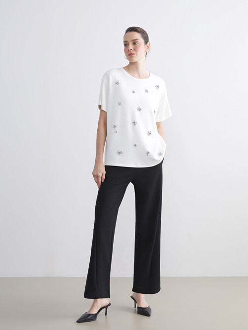 LCW EVERYDAY Siyah Beli Lastikli Geniş Paça Kadın Pantolon