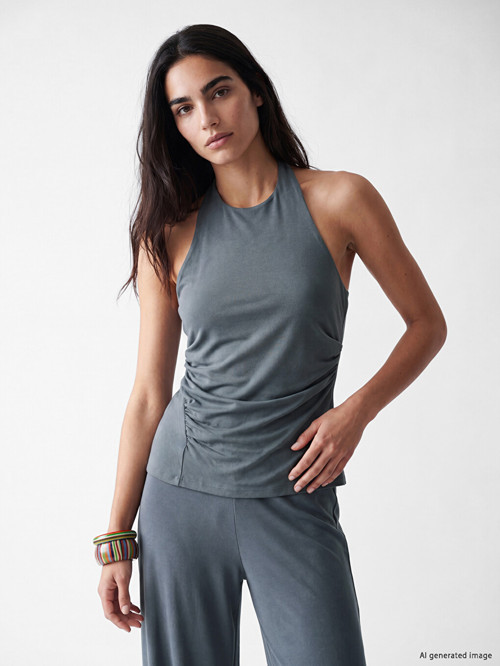 LCW Vision Mavi Halter Yaka Büzgülü Bluz