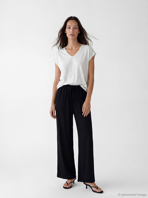 LCW EVERYDAY Siyah Beli Lastikli Geniş Paça Kadın Pantolon
