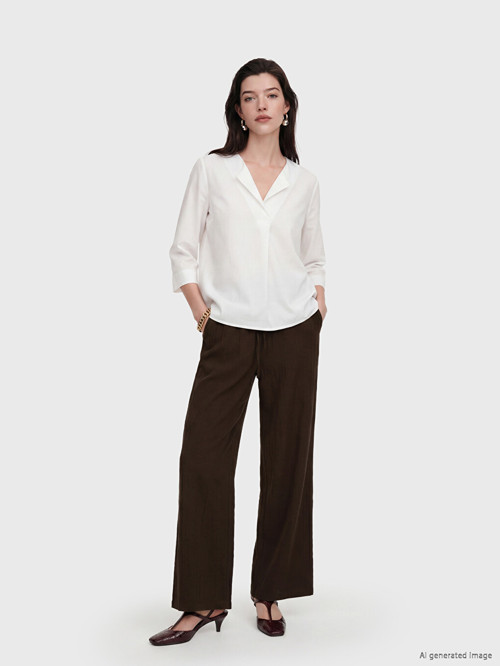 LCW Comfort Kahverengi Beli Lastikli Geniş Paça Kadın Pantolon