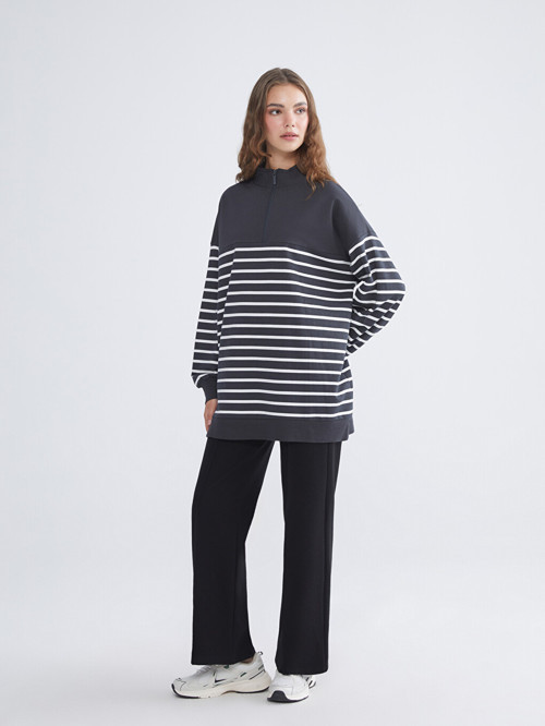 LCW Modest Siyah Beli Lastikli Geniş Paça Kadın Pantolon