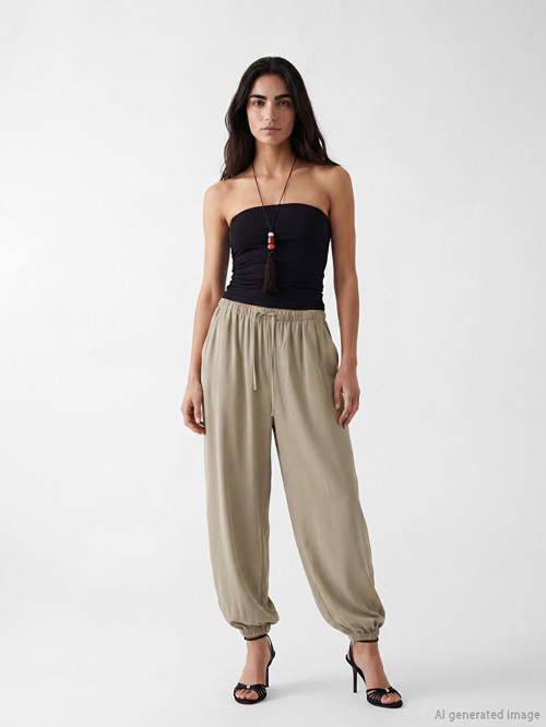 LCW Vision Bej Beli Lastikli Kadın Jogger Pantolon