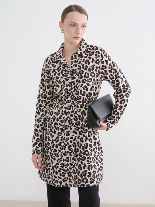 LCW EVERYDAY Kahverengi Leopar Desenli Kadın Gömlek Tunik