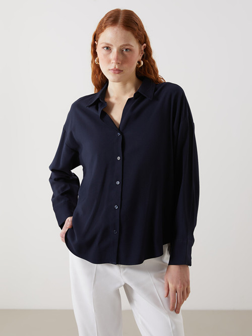 LCW Vision Lacivert Oversize Kadın Gömlek