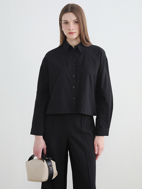 LCW Modest Siyah Loose Fit Kadın Gömlek