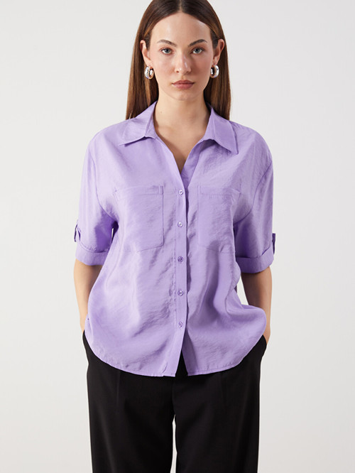 LCW Comfort Mor Modal Karışımlı Oversize Kadın Gömlek