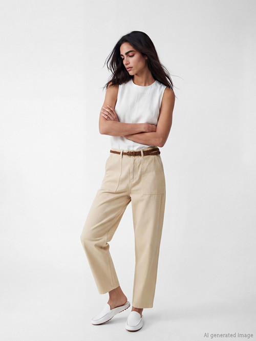 LCW Jeans Bej Beli Kemerli Carrot Fit Kadın Jean Pantolon