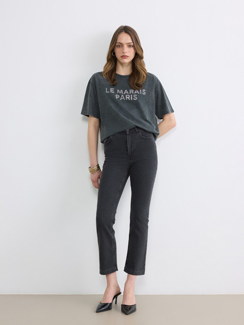 LCW Jeans Antrasit Yüksek Bel Flare Kadın Jean Pantolon