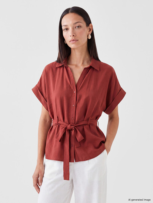 LCWAIKIKI Classic Bordo Oversize Modal Karışımlı Kadın Gömlek