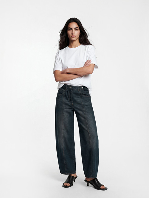 LCW Jeans İndigo Beli Kemerli Barrel Fit Kadın Jean Pantolon