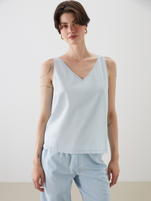 LCWAIKIKI Classic İndigo V Yaka Jean Bluz