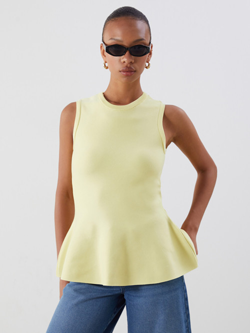 LCW Vision Sarı Bisiklet Yaka Peplum Triko Bluz