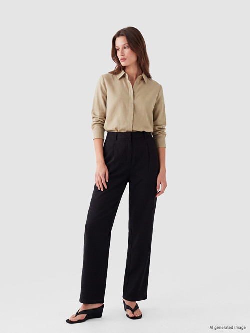 LCW Modest Siyah Beli Lastikli Kadın Pantolon